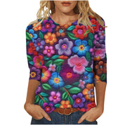Isadora Winslow | 3D Floral Print Round Neck Top For Women