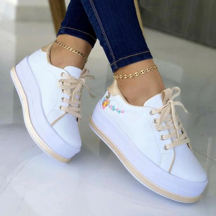 Aurora Delacombe | Floral Embroidery Platform Sneakers For Women