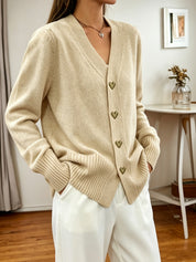Mireille Costanzo | Heart-Button V-Neck Cardigan For Women
