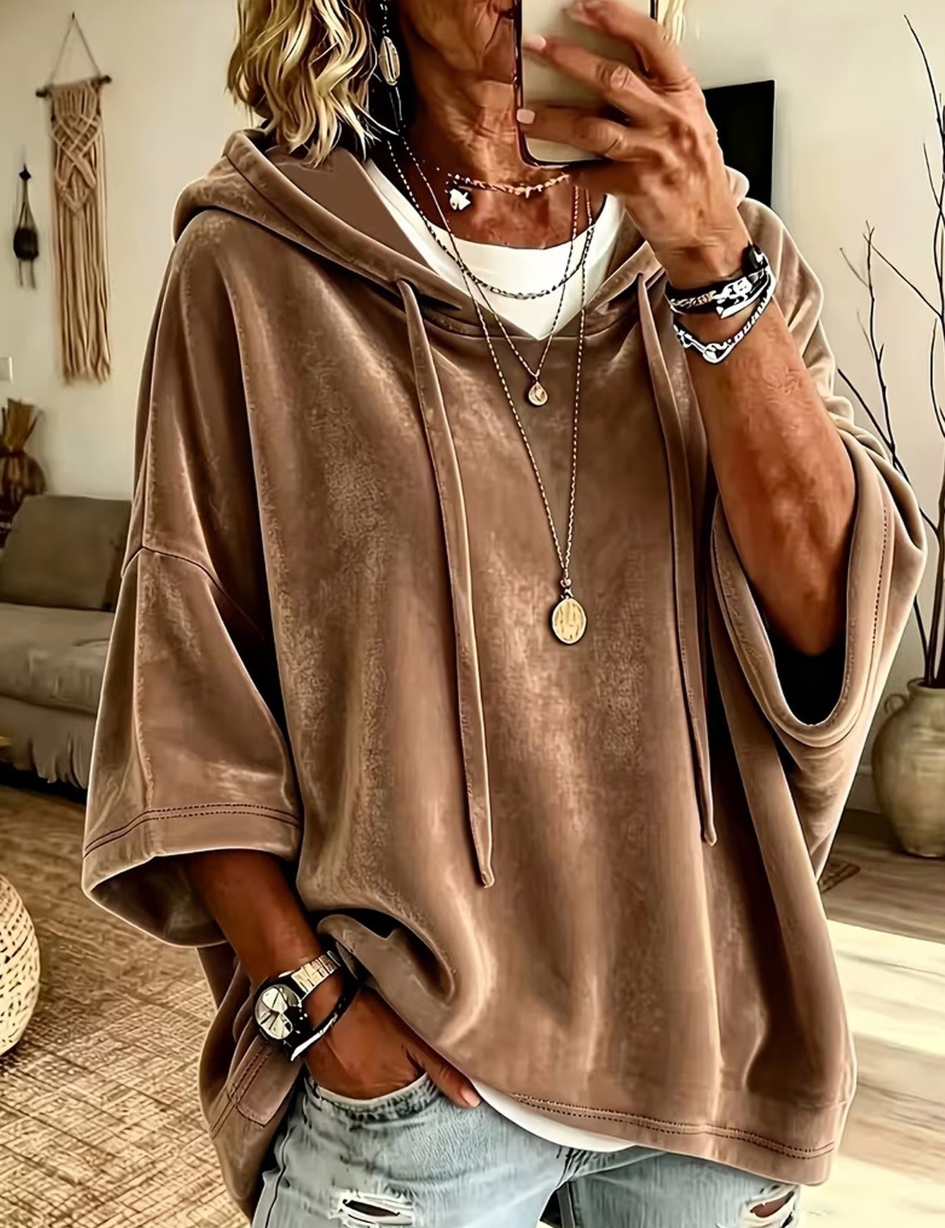 Camille Dufresne | Velvet Batwing Hoodie For Women