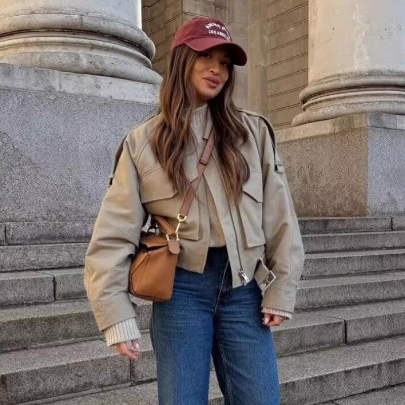 Adrienne Castellan | Khaki Cropped Work Jacket For Women