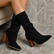 Elodie Marchetti | Suede Mid-Calf Block Heel Boots For Women