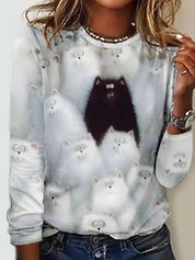 Josephine Lambert | Halloween Cat Print Long Sleeve Top For Women