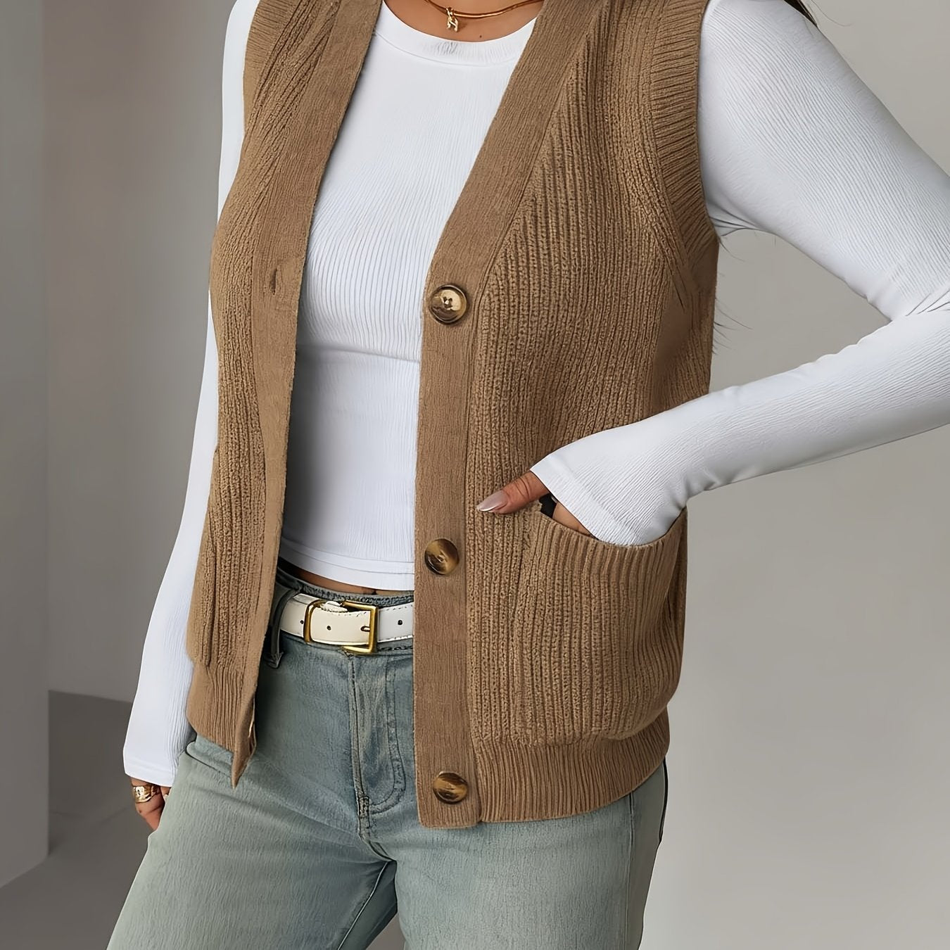 Naomi Chastellain | Buttoned V-Neck Sweater Vest
