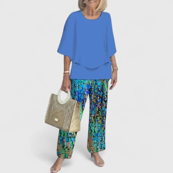 Corinne Valbelle | Floral Print Wide-Leg Pants Matching Set