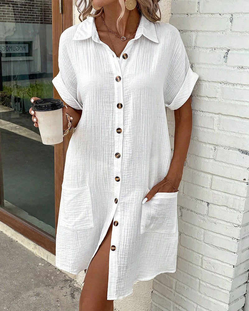 Doriane Villecourt | White Button-Down Shirt Dress with Pockets