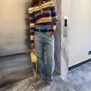 Mathilde Verlaine | Retro Striped Knit Cardigan For Women