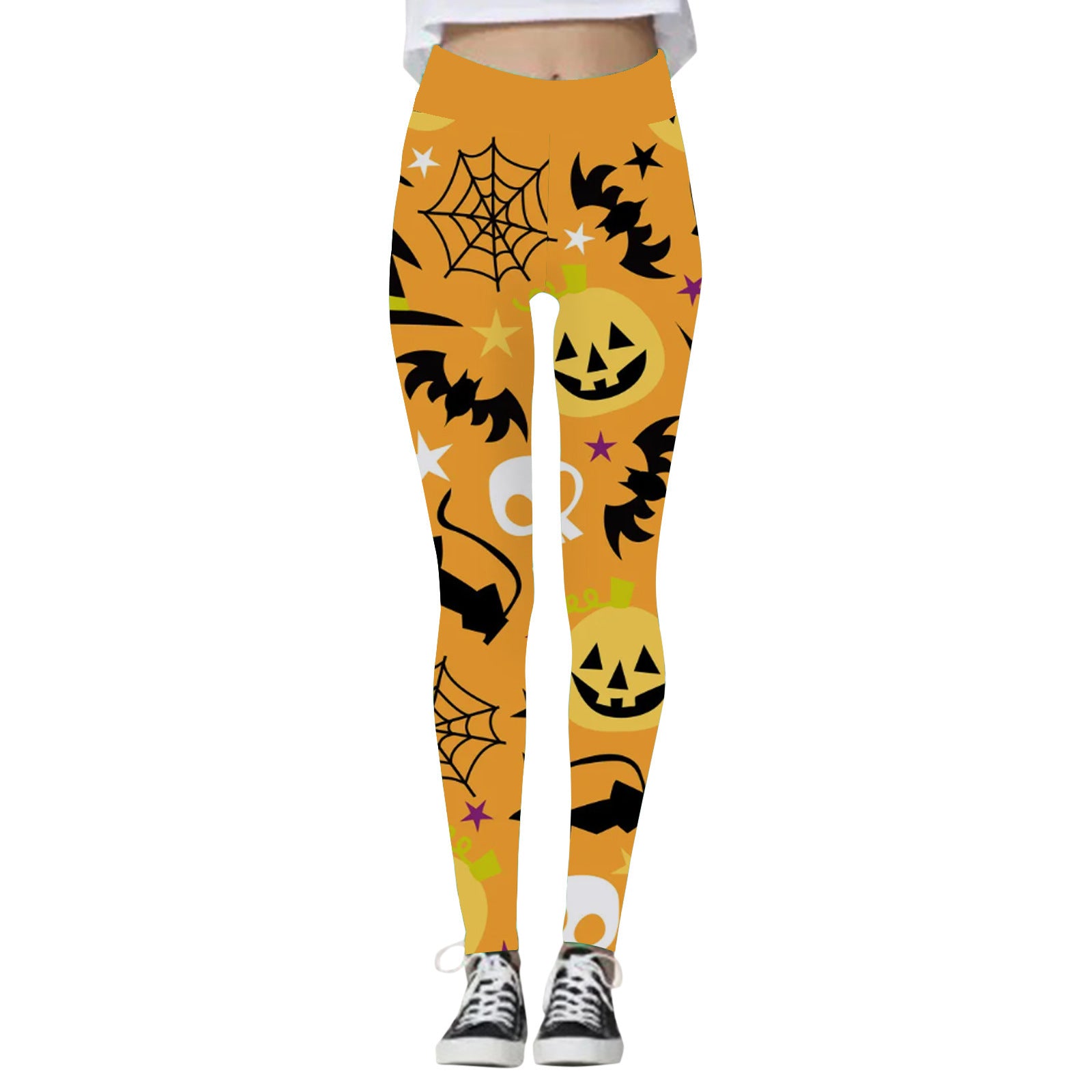 Black Cat Society | Skull & Pumpkin Halloween Leggings For Women