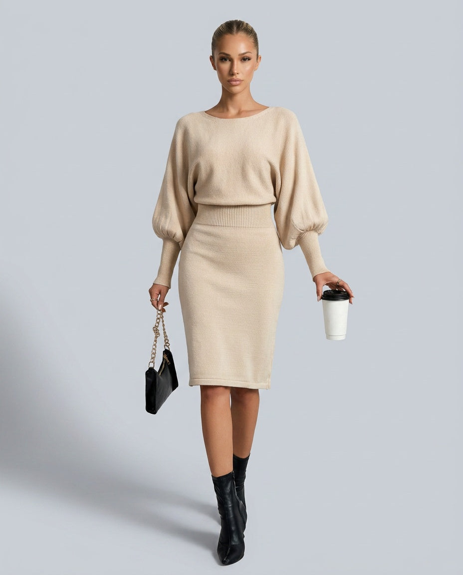 Seraphine Winthrop | Balloon Sleeve Knit Midi Dress For Women