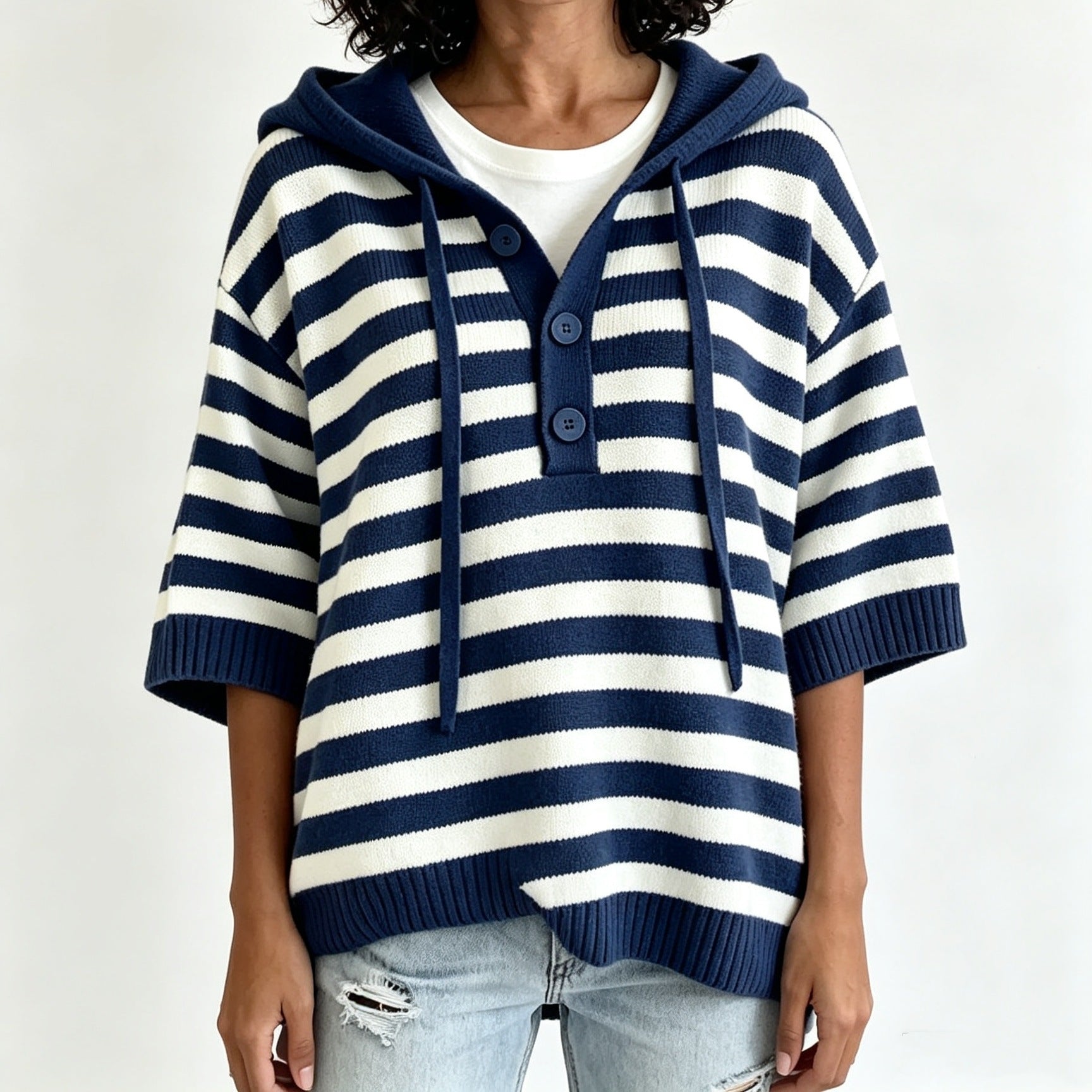 Amelie Rousseau | Striped Hooded Knit Sweater For Women