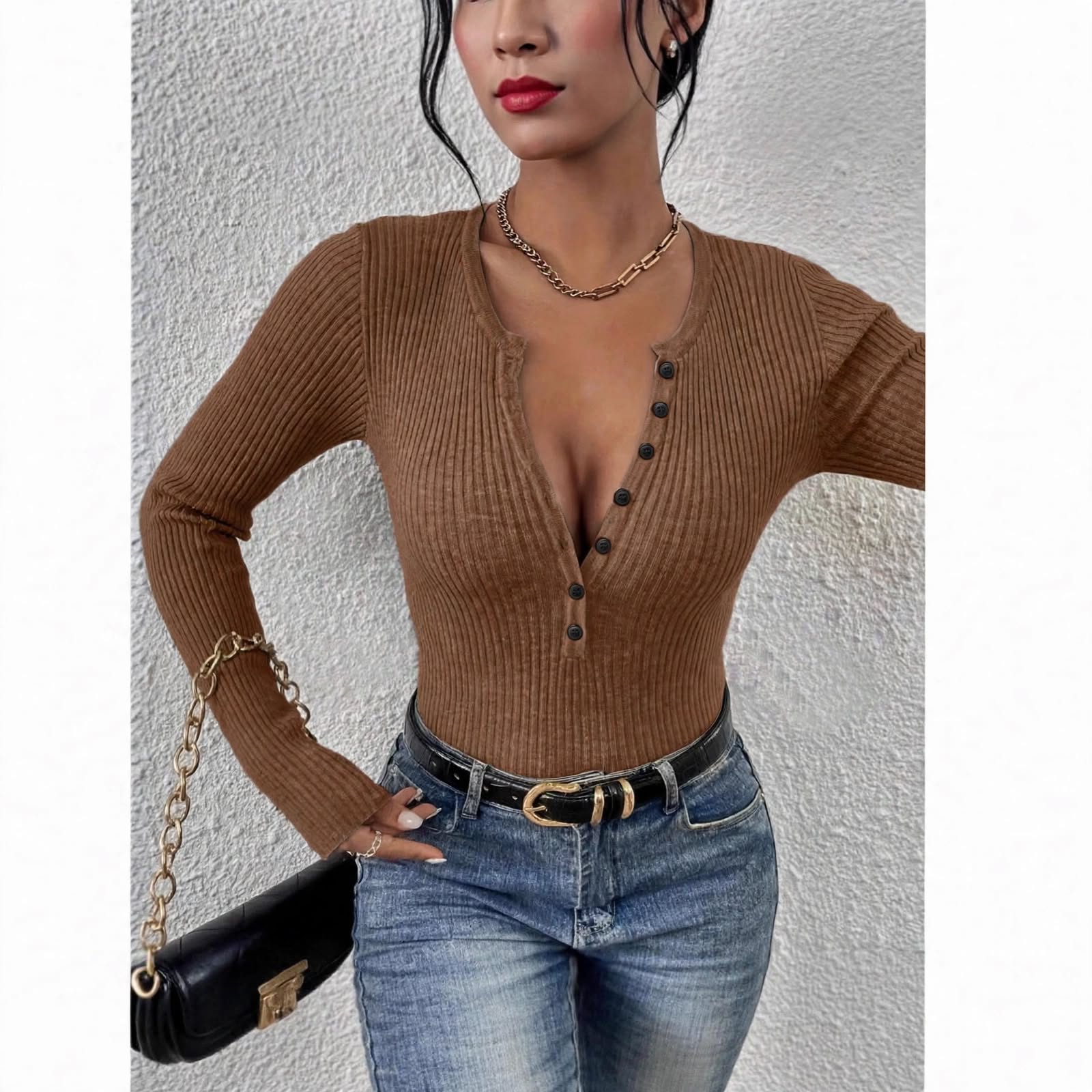 Léa Chantelle | Front-Button Ribbed Knit Sweater For Women