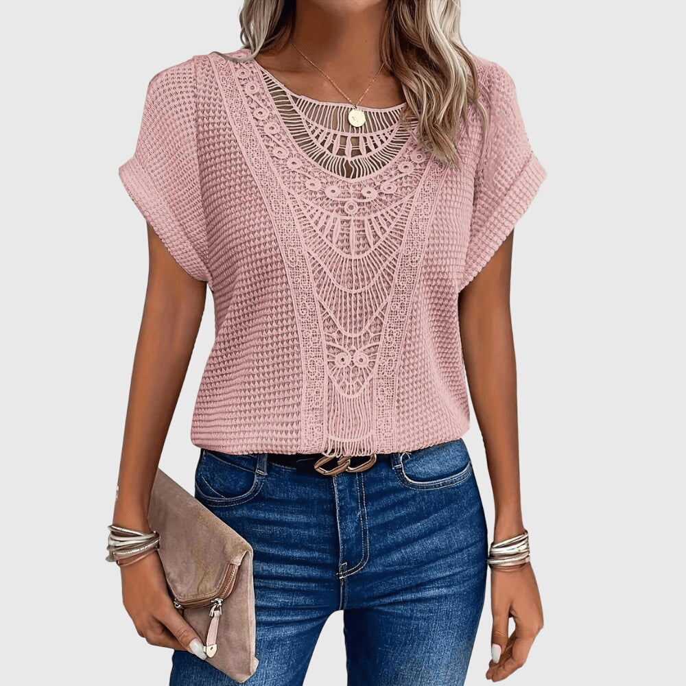 Clarisse Montveil | Cream Lace Detail Waffle Knit Blouse