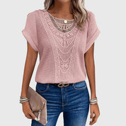 Clarisse Montveil | Cream Lace Detail Waffle Knit Blouse