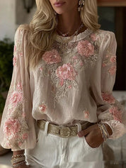Aurora Delvigne | Rose-Embroidered Bohemian Blouse For Women