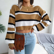 Perrine Deschamps | Long Sleeve Striped Crop Sweater For Women