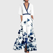 Estella Vanbright | White & Navy Floral Maxi Dress