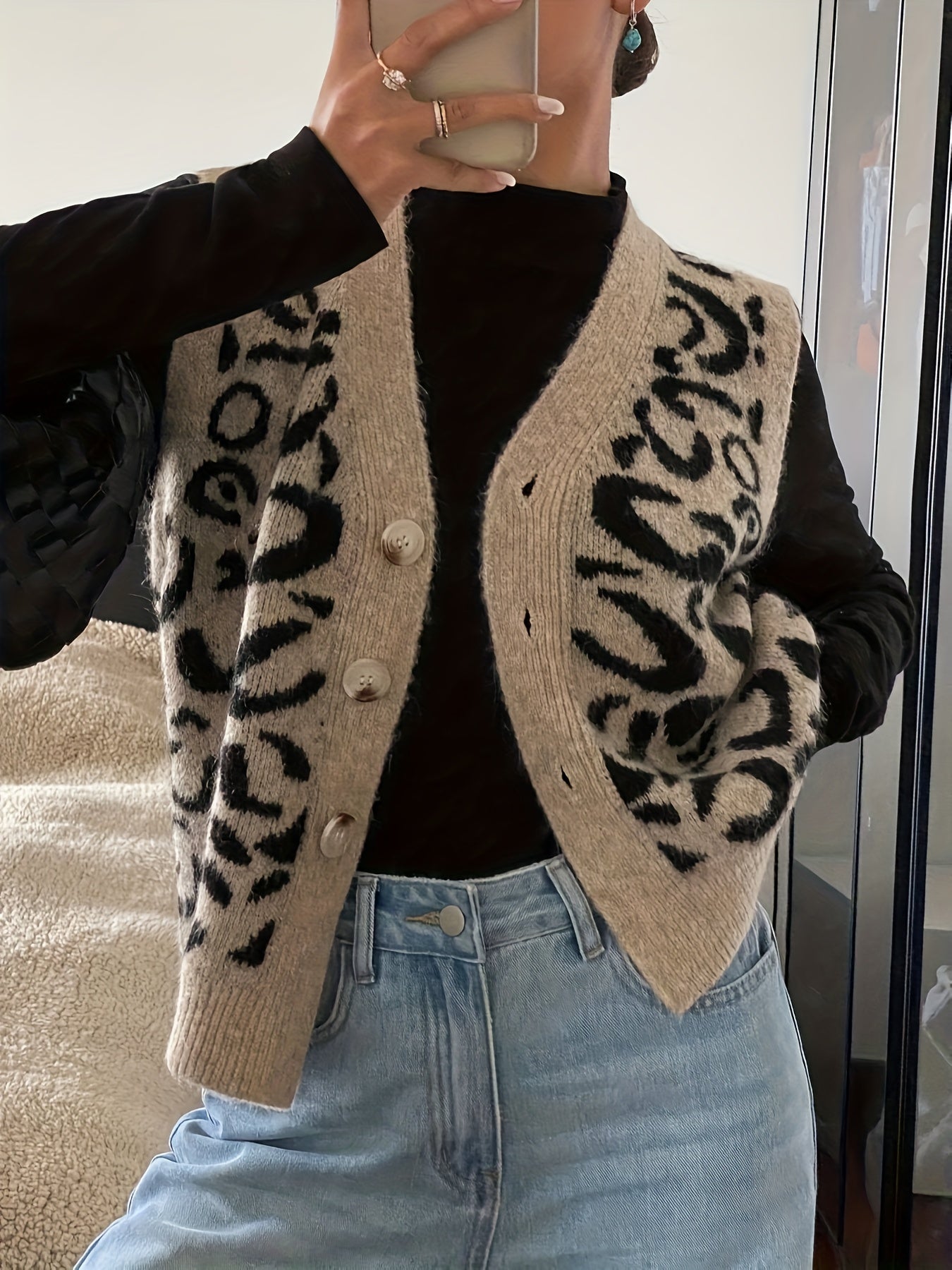 Camille Reyner | Leopard Print Sweater Vest With Button Front