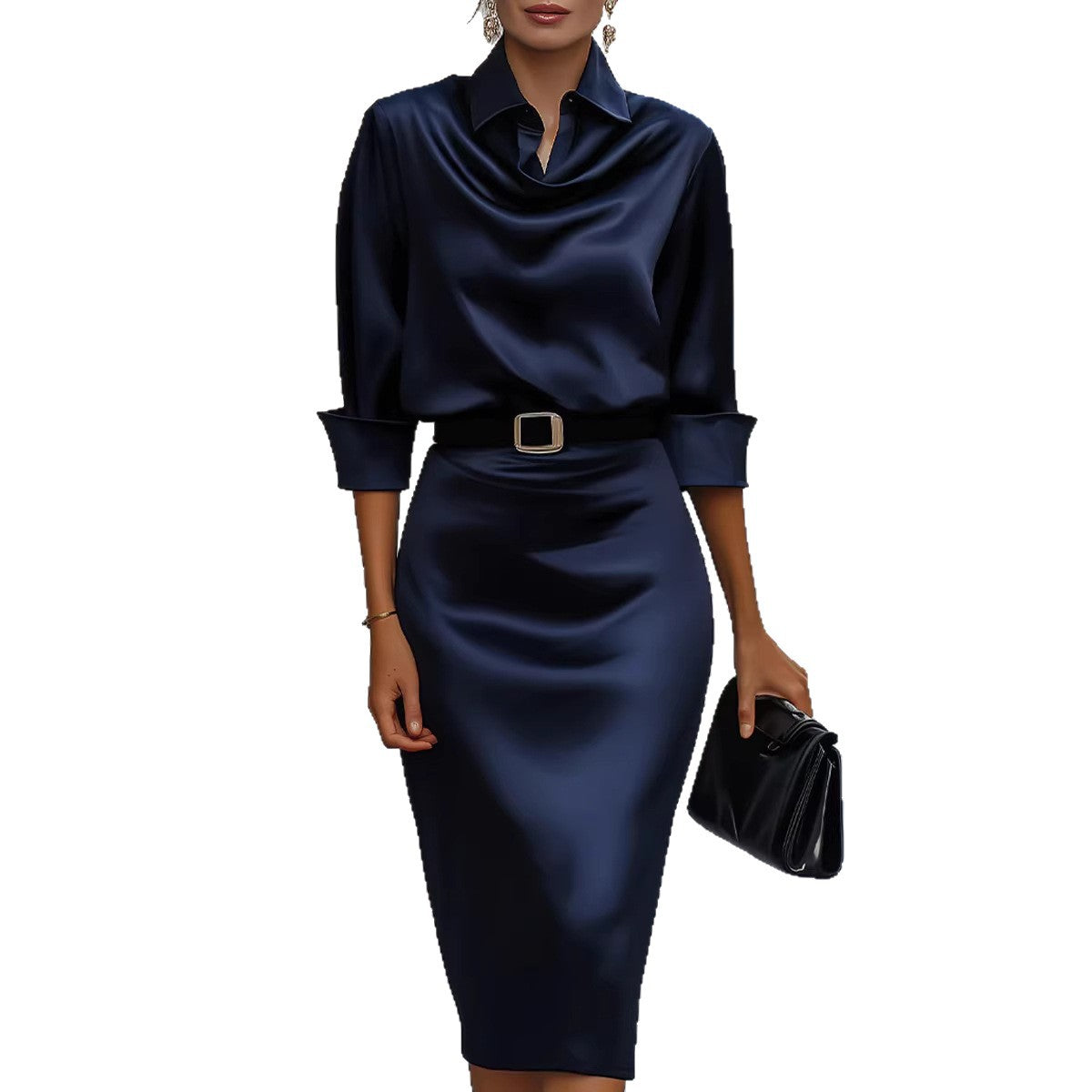 Yara Wickhurst | Satin Cowl Neck Party Midi Dress For Women (Christmas / NYE)