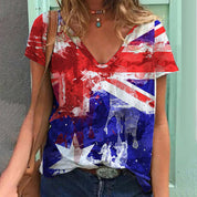Darcy Winsmore | Vintage Stars Print V-Neck T-Shirt For Women
