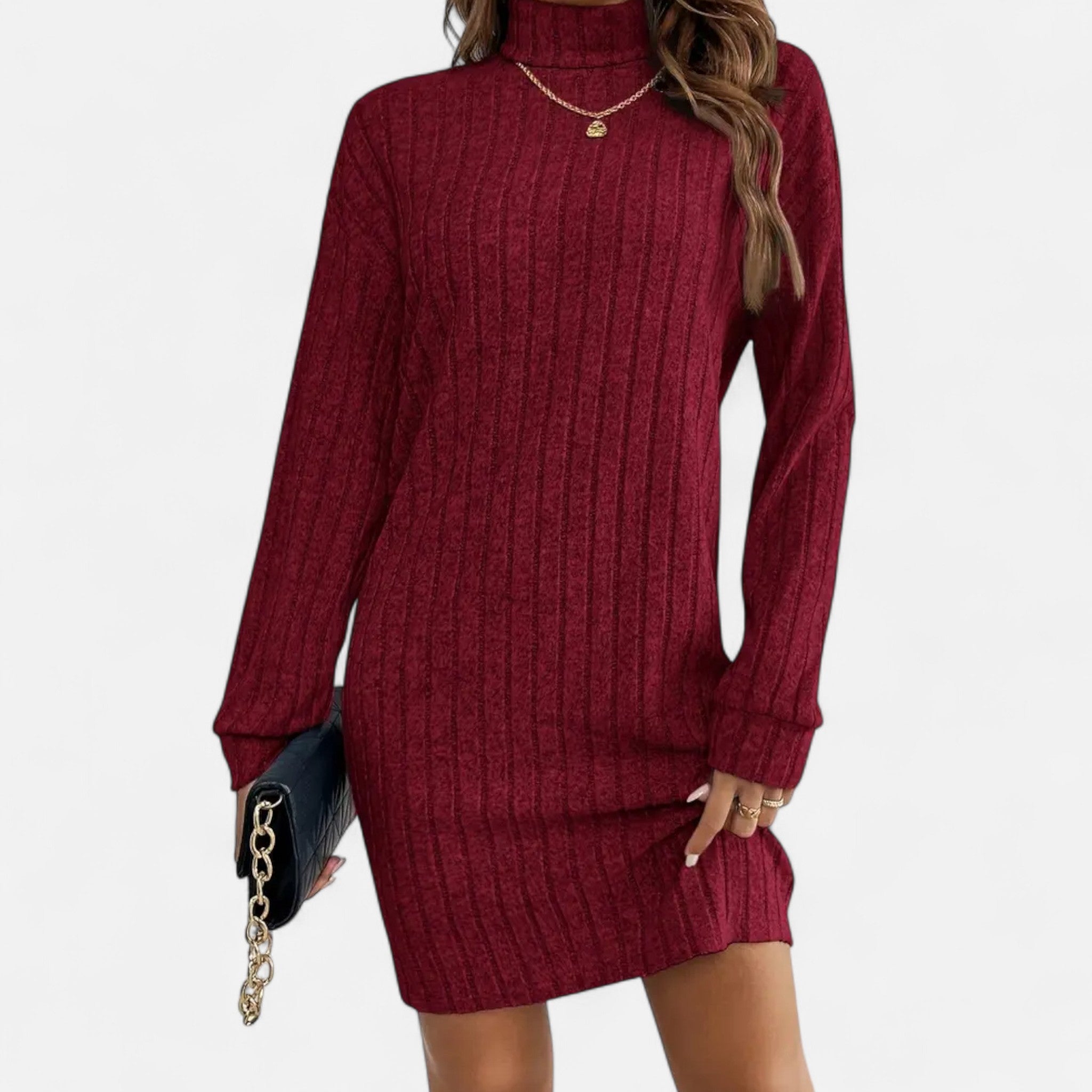 Vivienne Rousseau | Ribbed Knit Turtleneck Mini Dress For Women