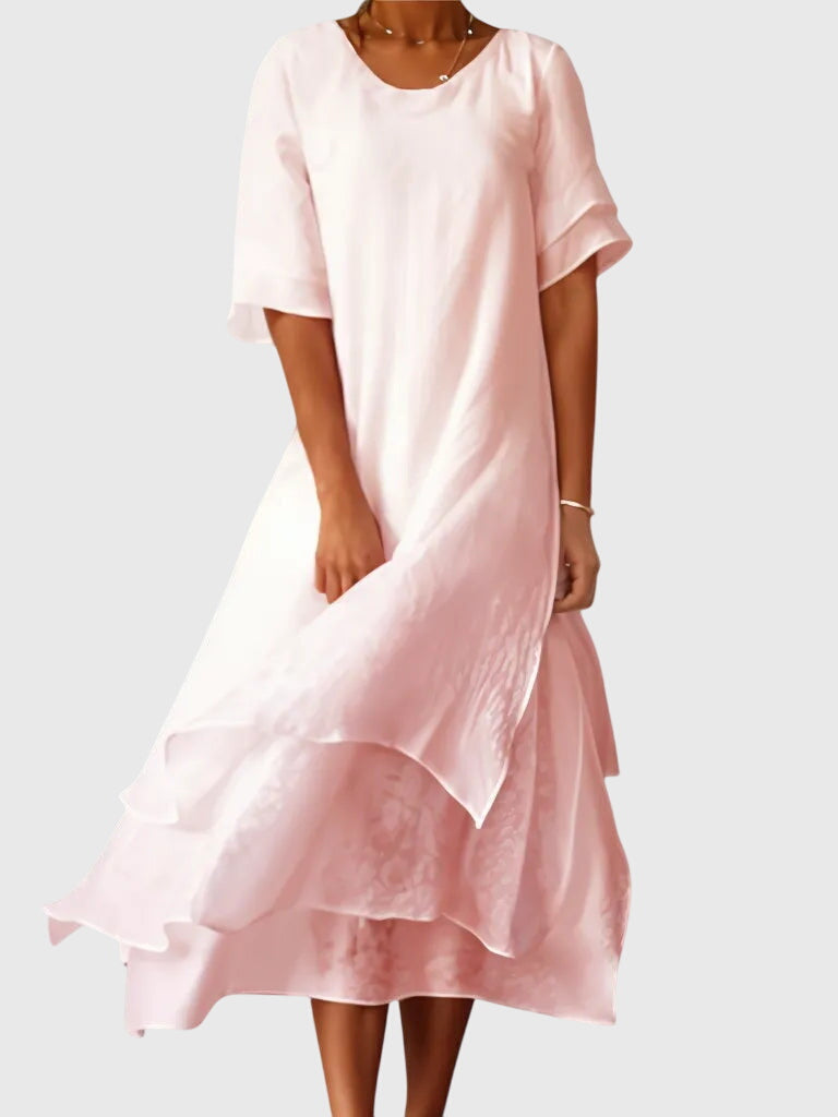 Roseline Duchamp | Pink Layered Midi Dress Short Sleeve