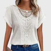 Clarisse Montveil | Cream Lace Detail Waffle Knit Blouse