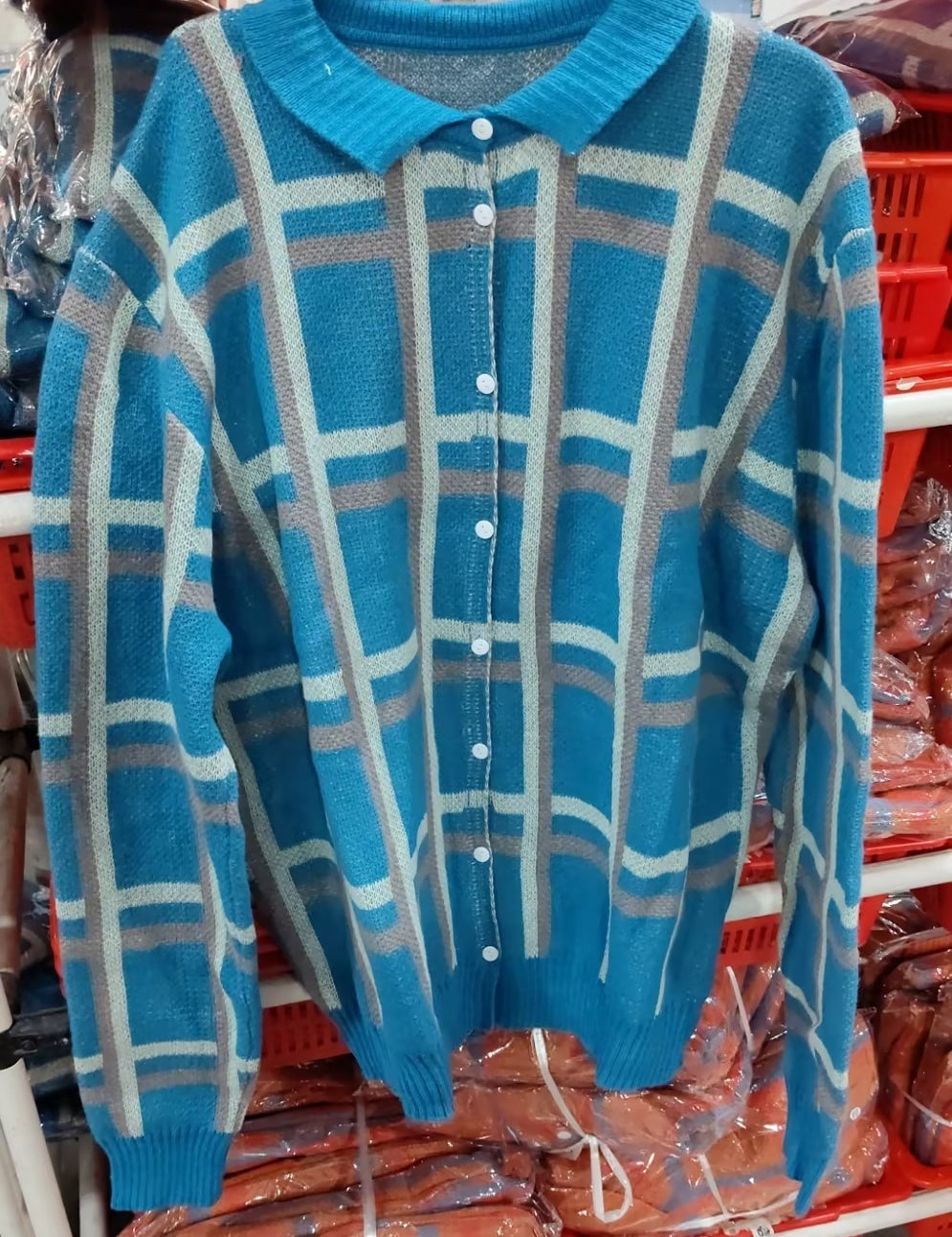 Helena Stirling | Plaid Knit Button-Up Sweater For Women