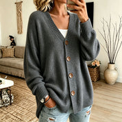 Adeline Fontrose | Buttoned V-neck Knitted Cardigan Sweater For Women