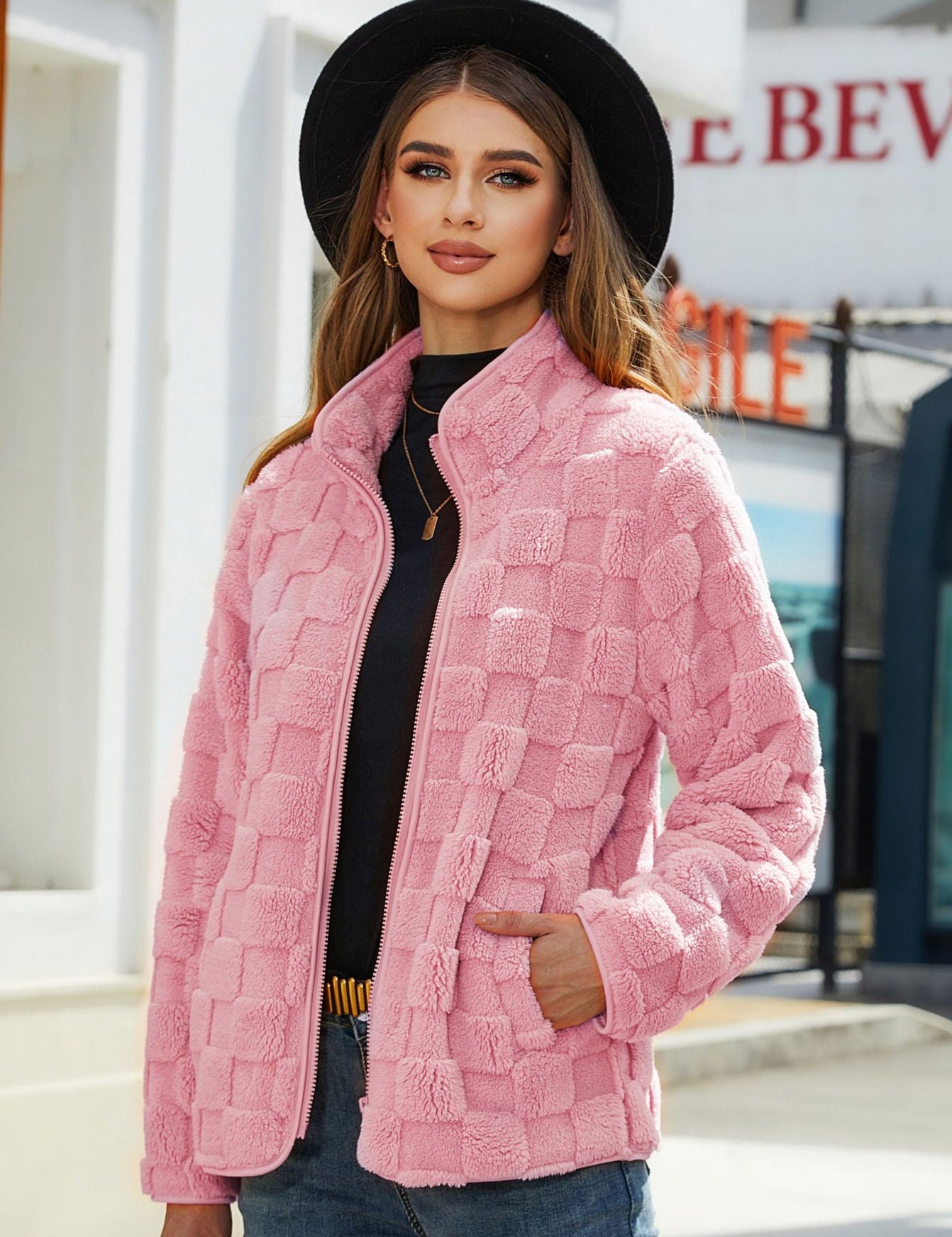 Isabeau Renard | Checkerboard Plush Teddy Jacket For Women