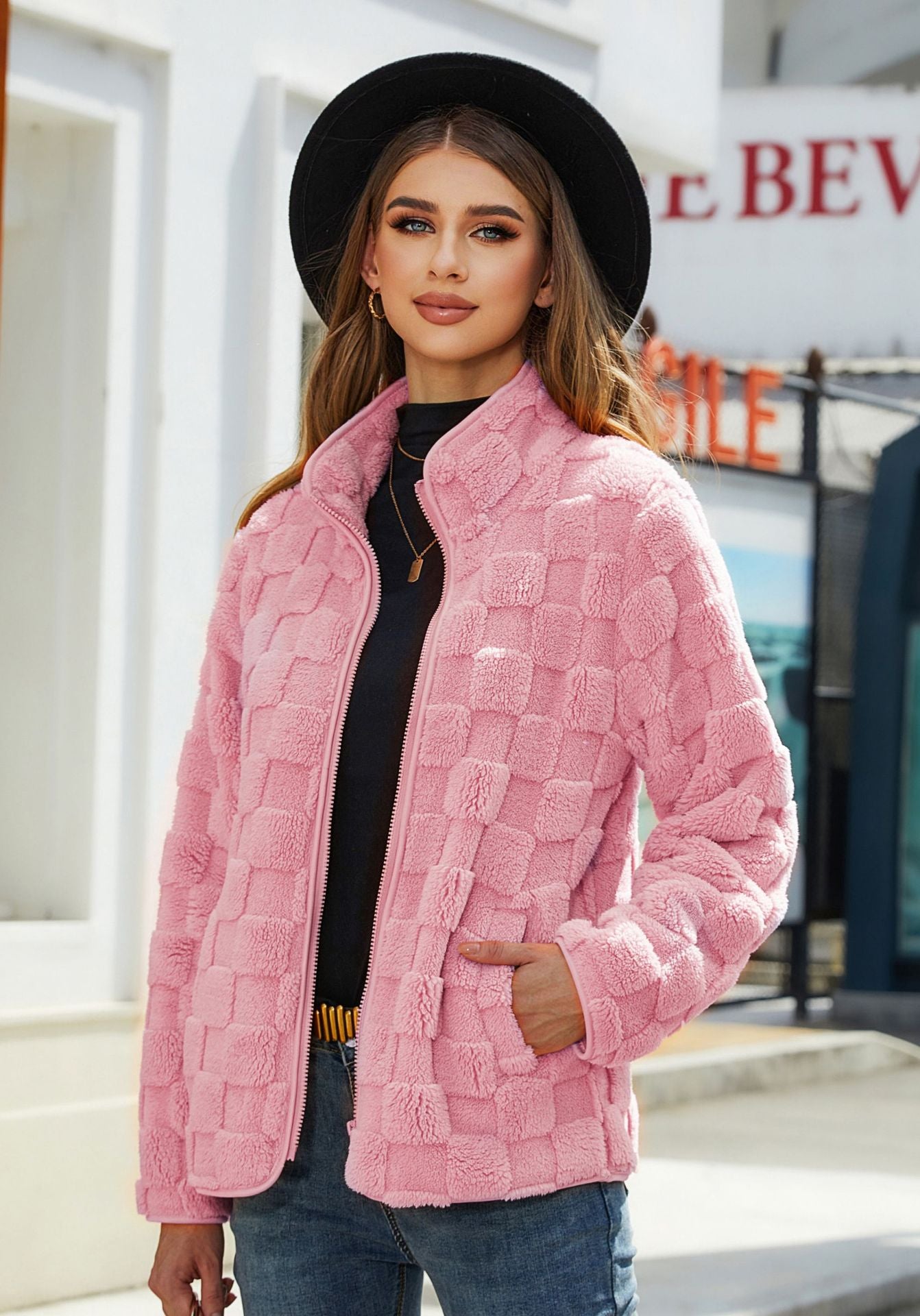 Isabeau Renard | Checkerboard Plush Teddy Jacket For Women