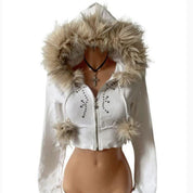Odile Renard | Faux Fur Trim Cropped Hoodie For Women