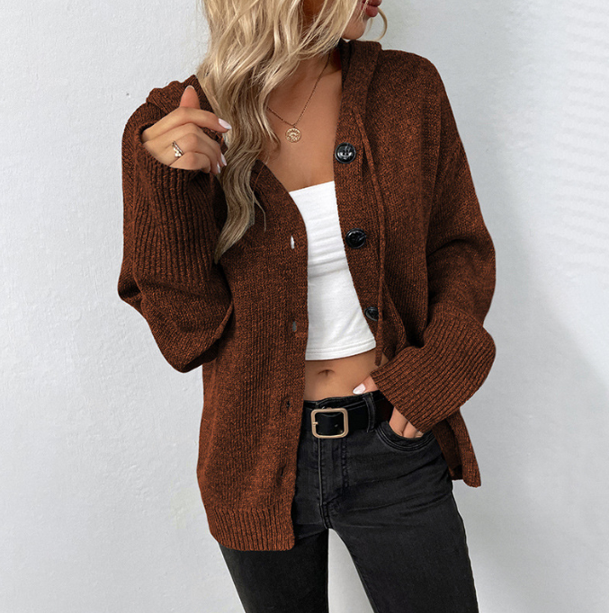 Serena Vitale | Hooded Button-Front Knit Cardigan For Women