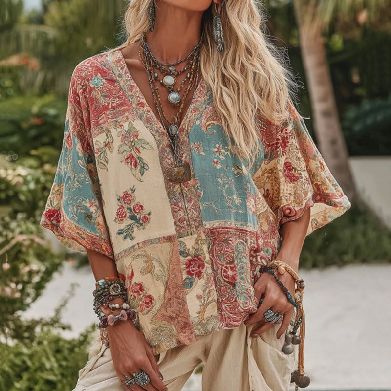 Marguerite Delacroix | Floral Embroidered Boho Blouse For Women