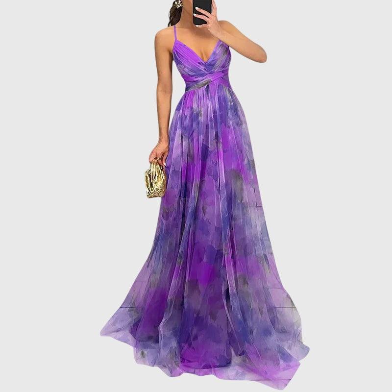 Elowen Faircourt | Floral Print Maxi Dress with Crisscross Straps
