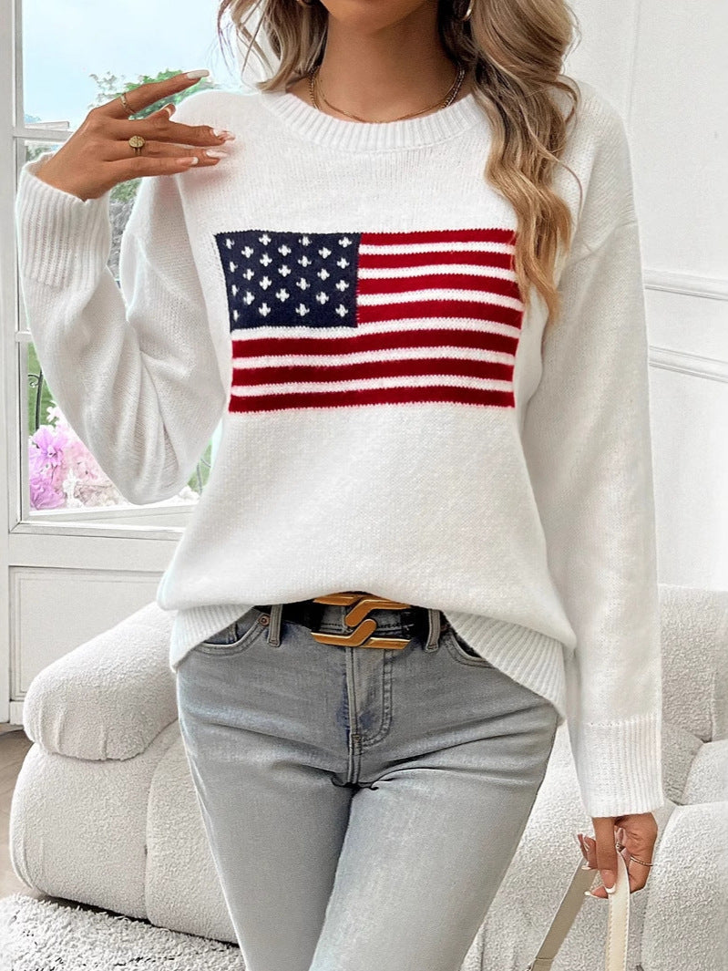 Isabelle Rochefort | Ivory Knitted Flag Veterans Day Sweater For Women