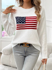 Isabelle Rochefort | Ivory Knitted Flag Veterans Day Sweater For Women