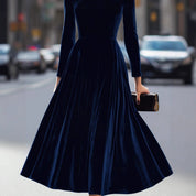 Tinsley Elmridge | Navy Velvet Long Sleeve Midi Dress For Women