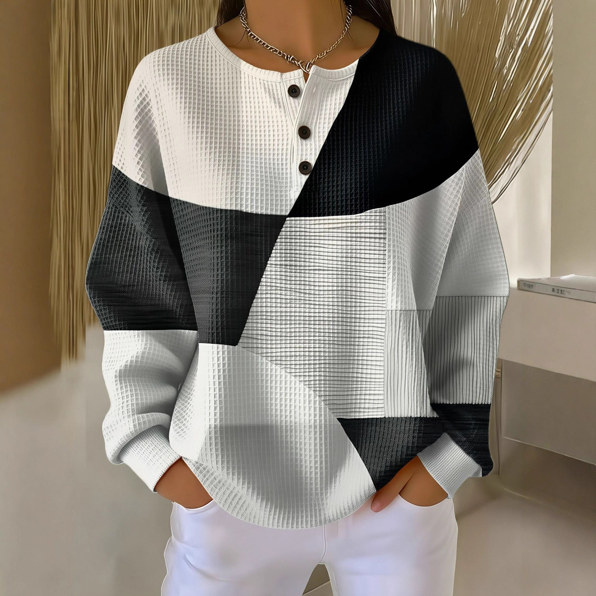 Nadia Whitbourne | Christmas Print Long Sleeve Button Top For Women
