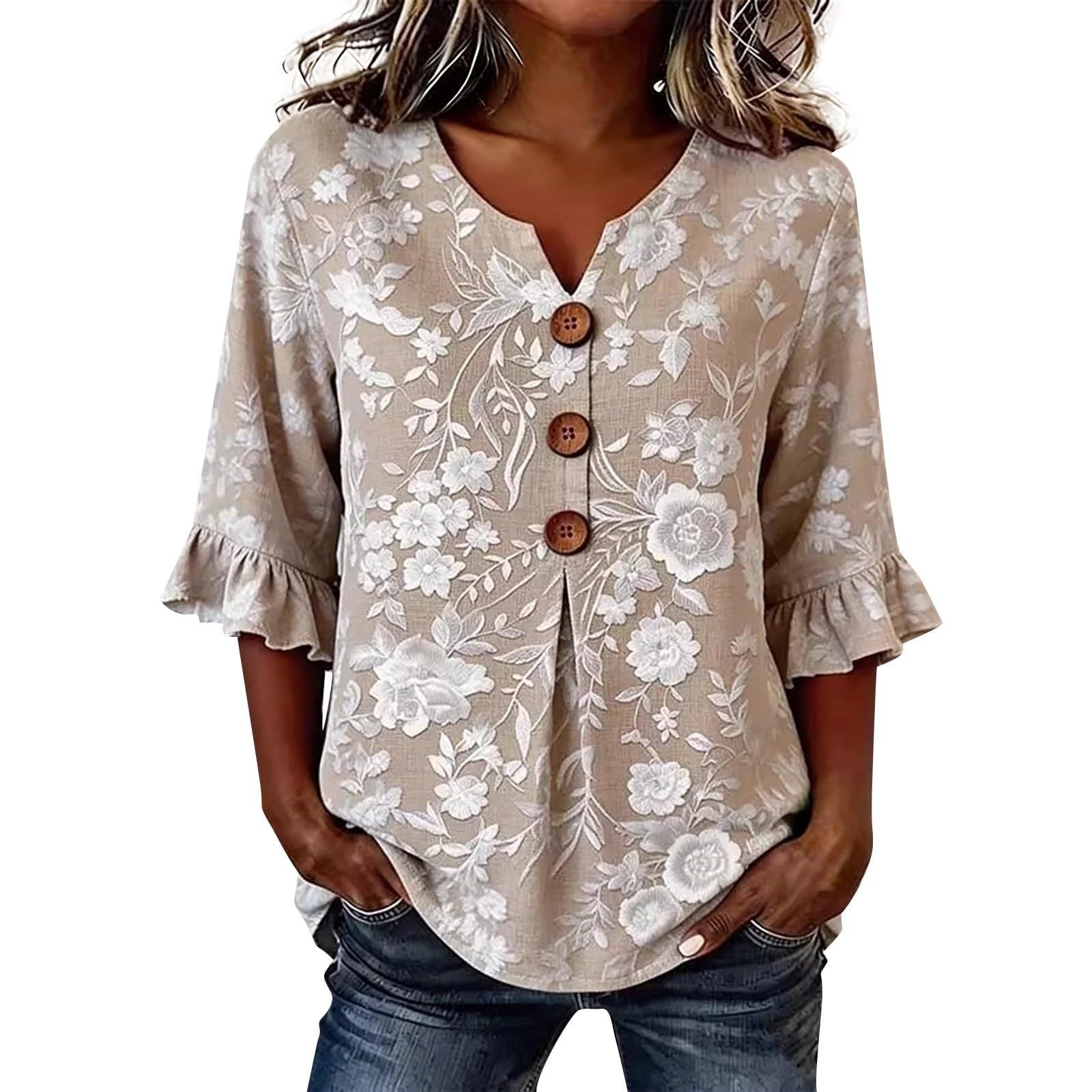 Delia Winsborough | Striped Button-Front Blouse With Ruffle Sleeves For Women