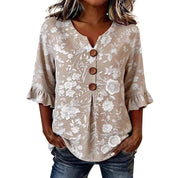 Delia Winsborough | Striped Button-Front Blouse With Ruffle Sleeves For Women