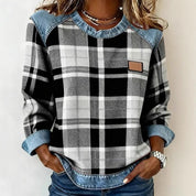 Jessie Belwell | Plaid Denim-Look Patchwork Sweatshirt For Women