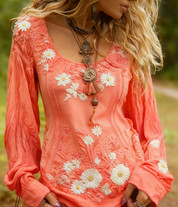 Vivienne Charbonneau | Floral Embroidered Long Sleeve Top For Women