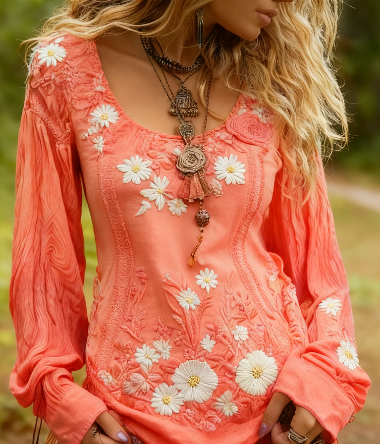 Vivienne Charbonneau | Floral Embroidered Long Sleeve Top For Women