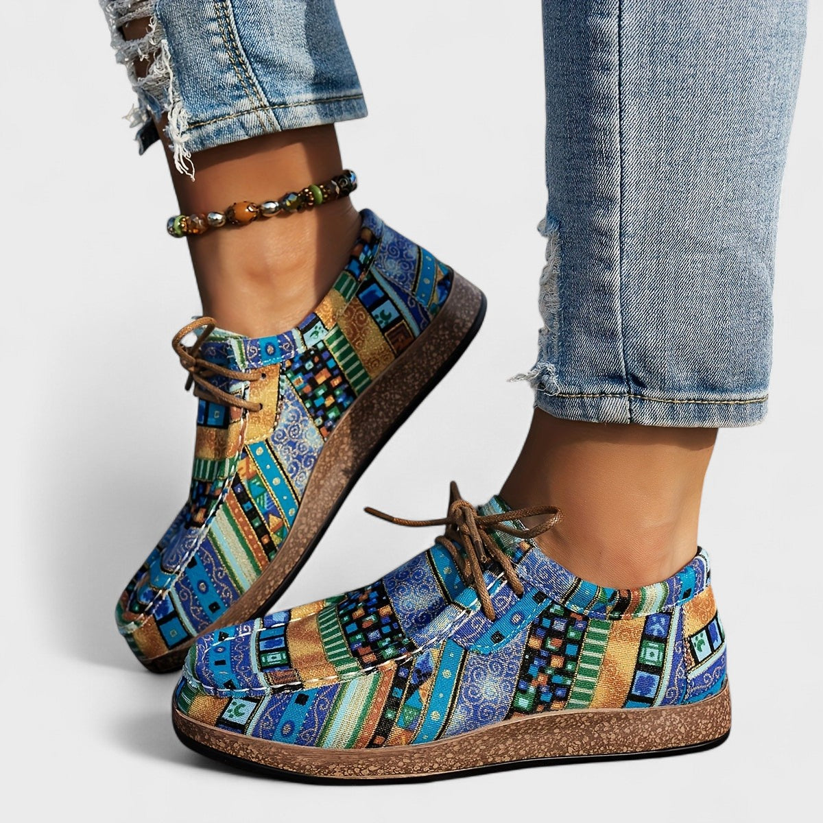 Celinda Beaurivage | Boho Tribal Print Lace-Up Platform Sneakers For Women