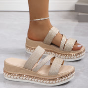 Serena Goldhaven | Glitter Platform Slide Sandals For Women