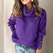 Genevieve Ashworth | Turtleneck Button-Cuff Knit Sweater For Women