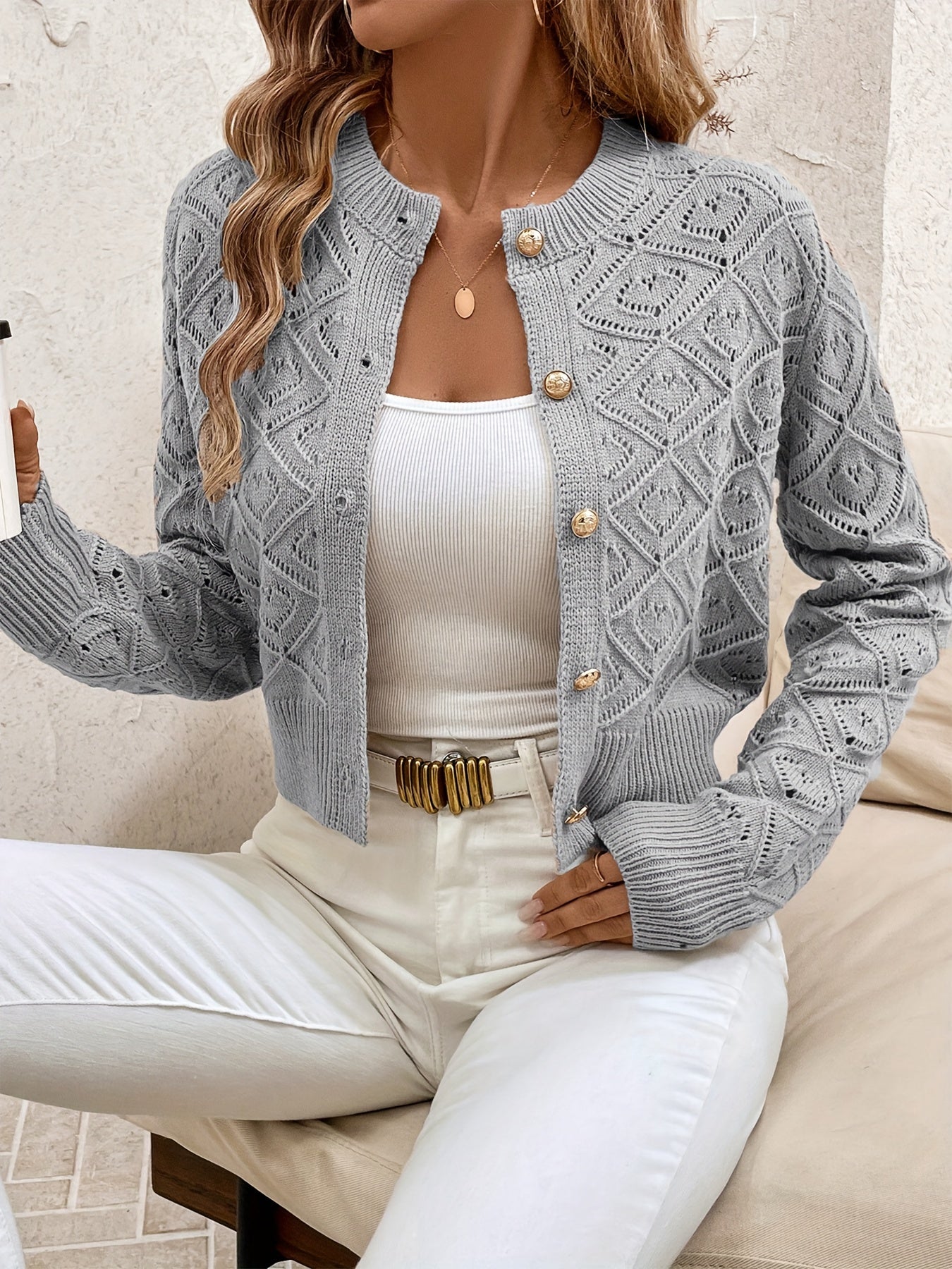 Camille Sorrentino | Diamond-Knit Sweater With Button-Front Detail For Women