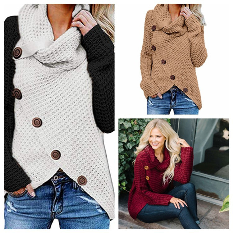 Solene Bardot | Cowl Neck Waffle Knit Sweater For Women