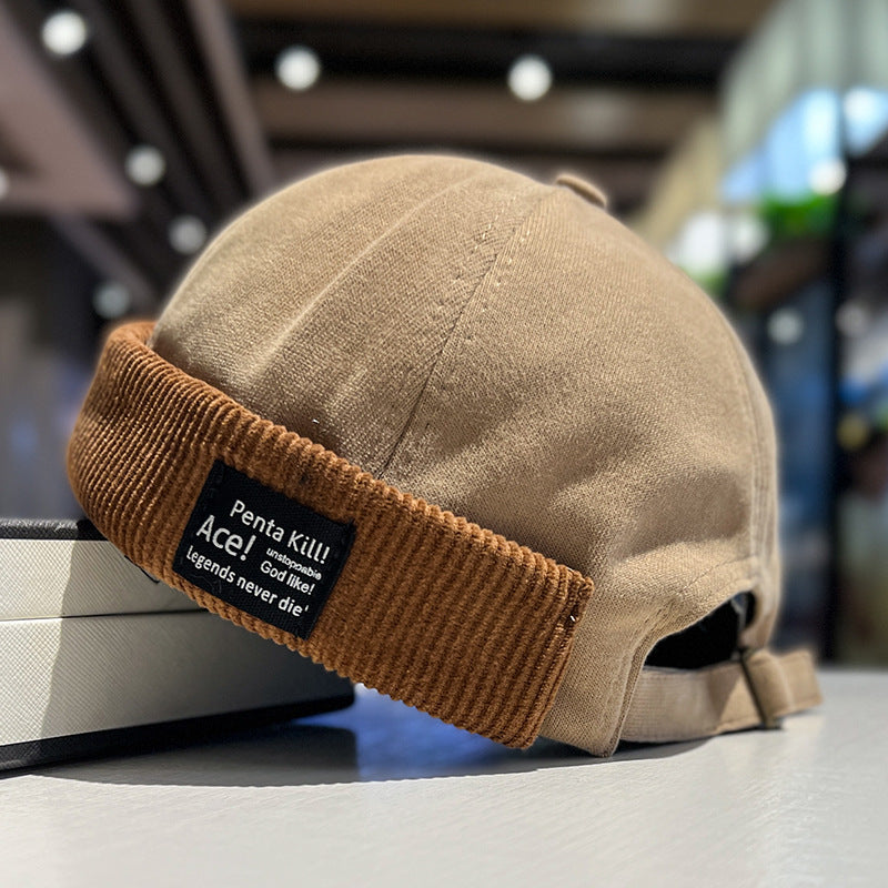 Corduroy Cuff Skull Cap Hat - Khaki