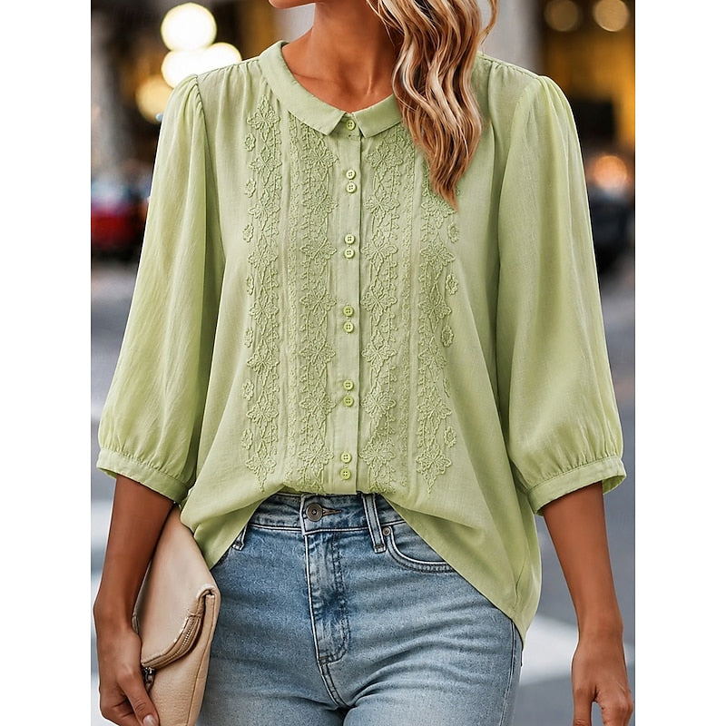 Nicoletta Farnese | Embroidered Peter Pan Collar Blouse For Women